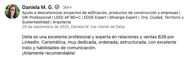 Recomendación profesional recibida por Delia Malta